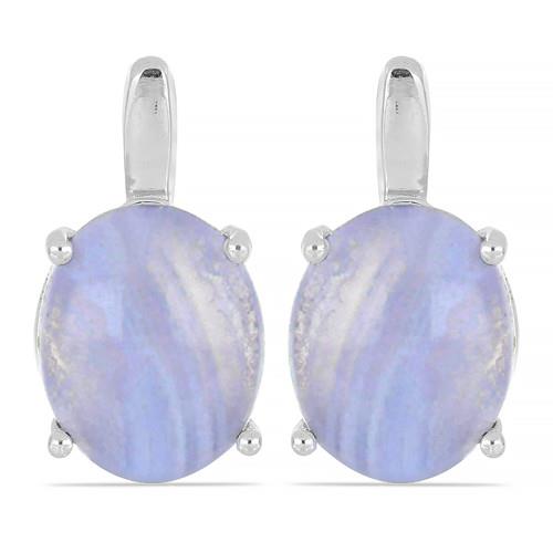 925 SILVER NATURAL  BLUE LACE AGATE  GEMSTONE BIG STONE EARRINGS